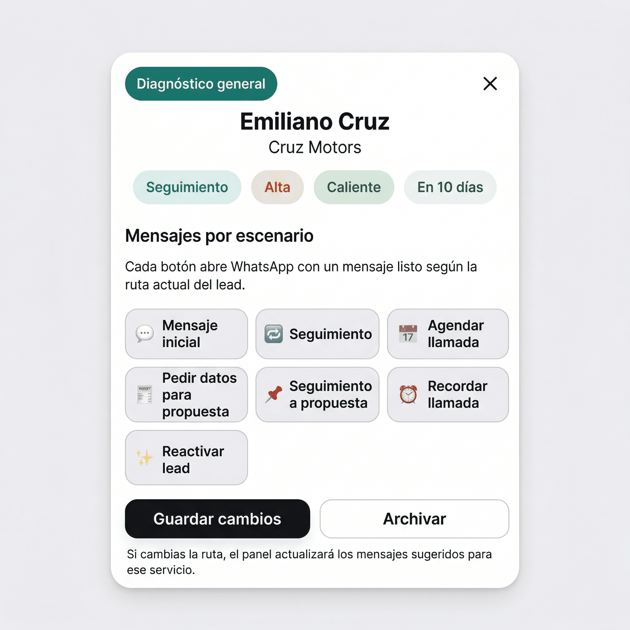 Vista genérica de mensajes listos por WhatsApp